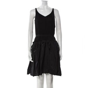 NWOT Nina Ricci Paris V Neck Mini Dress Taffeta Silk Chiffon Black